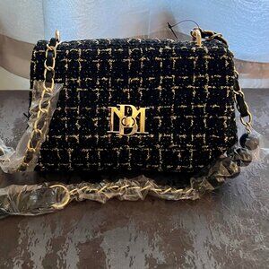 Badgley Mischka Black & Gold Textured Messenger Crossbody